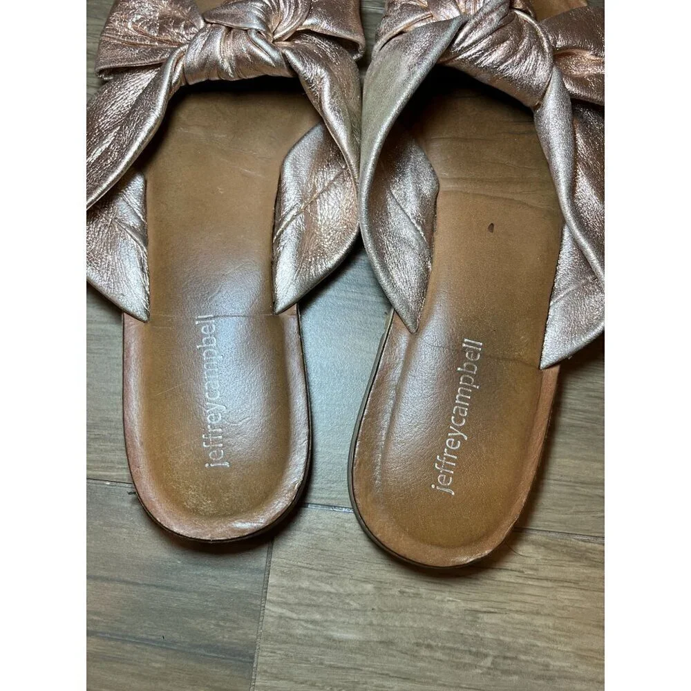 Jeffrey Campbell Metallic Rose Gold Knotted Slide Sandals Womens Size 8
